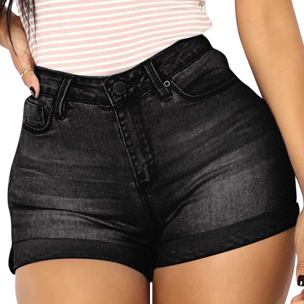 vanberfia Women's Stretchy Denim Mid Rise Jean Shorts for Casual Wear