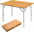Bamboo Folding Camping Table Portable Adjustable Height - Travel Ready