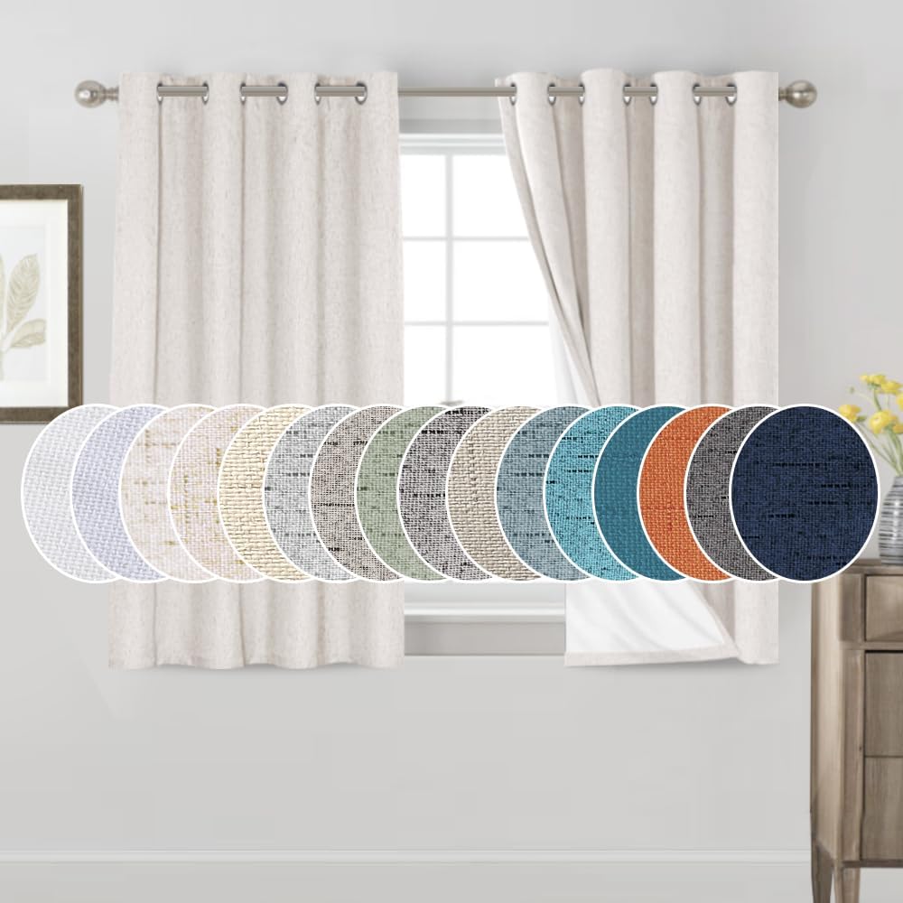 PrinceDeco 100% Blackout Curtains for Bedroom Linen Texture