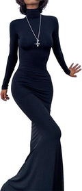 Long Sleeve Maxi Dress for Women - Elegant Turtleneck Style