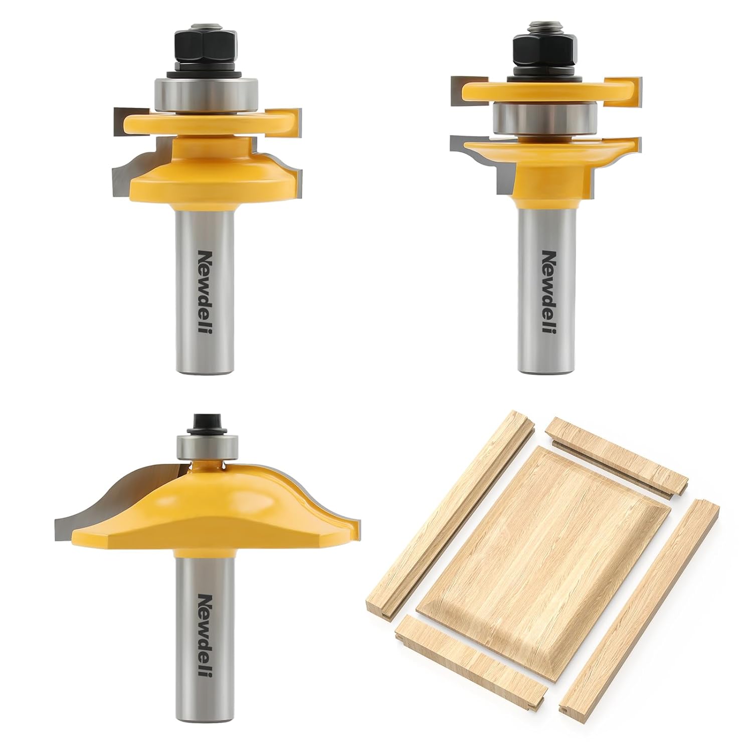 Newdeli 3Pcs Raised Panel Router Bits Set for Cabinet Doors