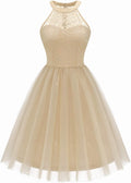 Women's Short Halter Lace Tulle Cocktail Party Dress - Flattering