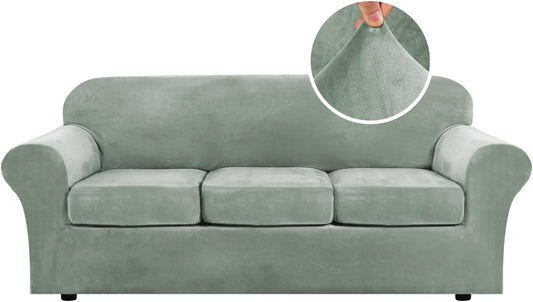 Modern Velvet Plush 4 Piece High Stretch Sofa Slipcover Protector