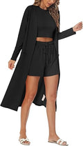 Lingswallow Women 3-Piece Lounge Set - Soft Ribbed Cardigan, Crop Top