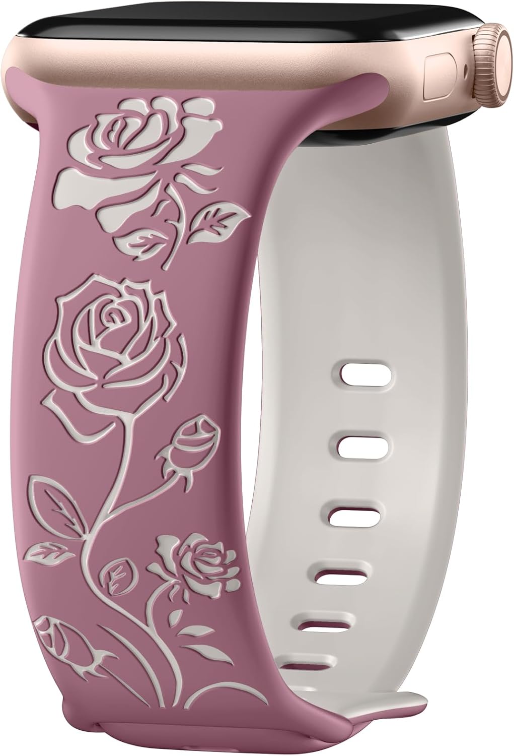 Maledan Floral Engraved Apple Watch Band - Cute Two Tone Sport Strap