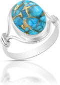 Solid 925 Sterling Silver Ring for Women with Blue Copper Turquoise