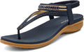 Womens Arch Support Sandals with Rhinestone T-Strap - Comfortable
