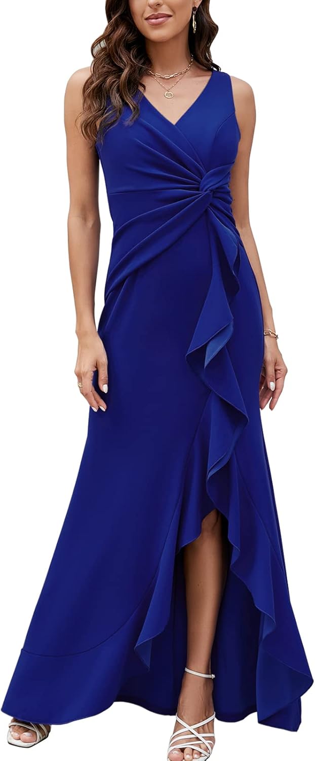 Elegant Evening Party Dress for Women with V Neck and Split
