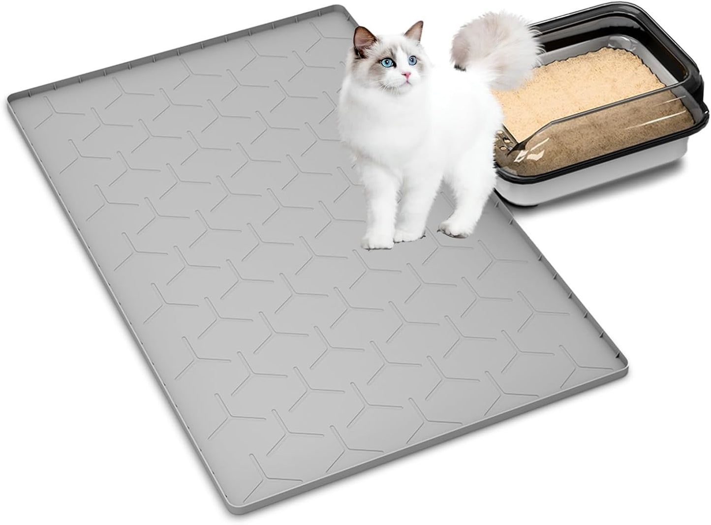 Easy Clean Waterproof Large Cat Litter Mat (22x34) - Grey