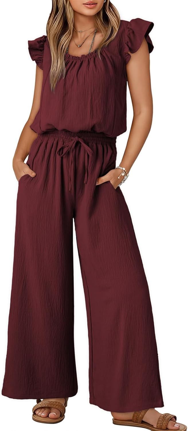 Dokotoo Jumpsuits for Women: Ruffle Sleeves Square Neck Rompers