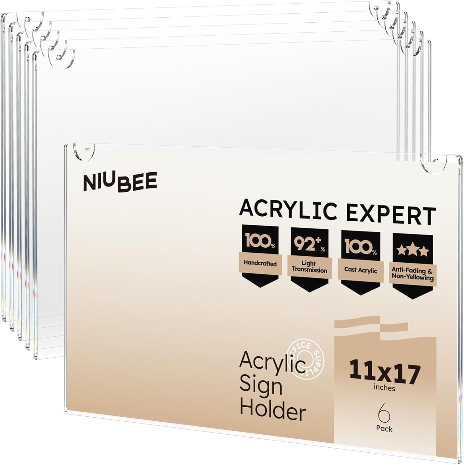 NIUBEE Acrylic Sign Holder 11x17 Horizontal for Clear Displays