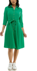 Sharagano Womens Button Front Pleated Shirt Casual Dress (Style 1833)
