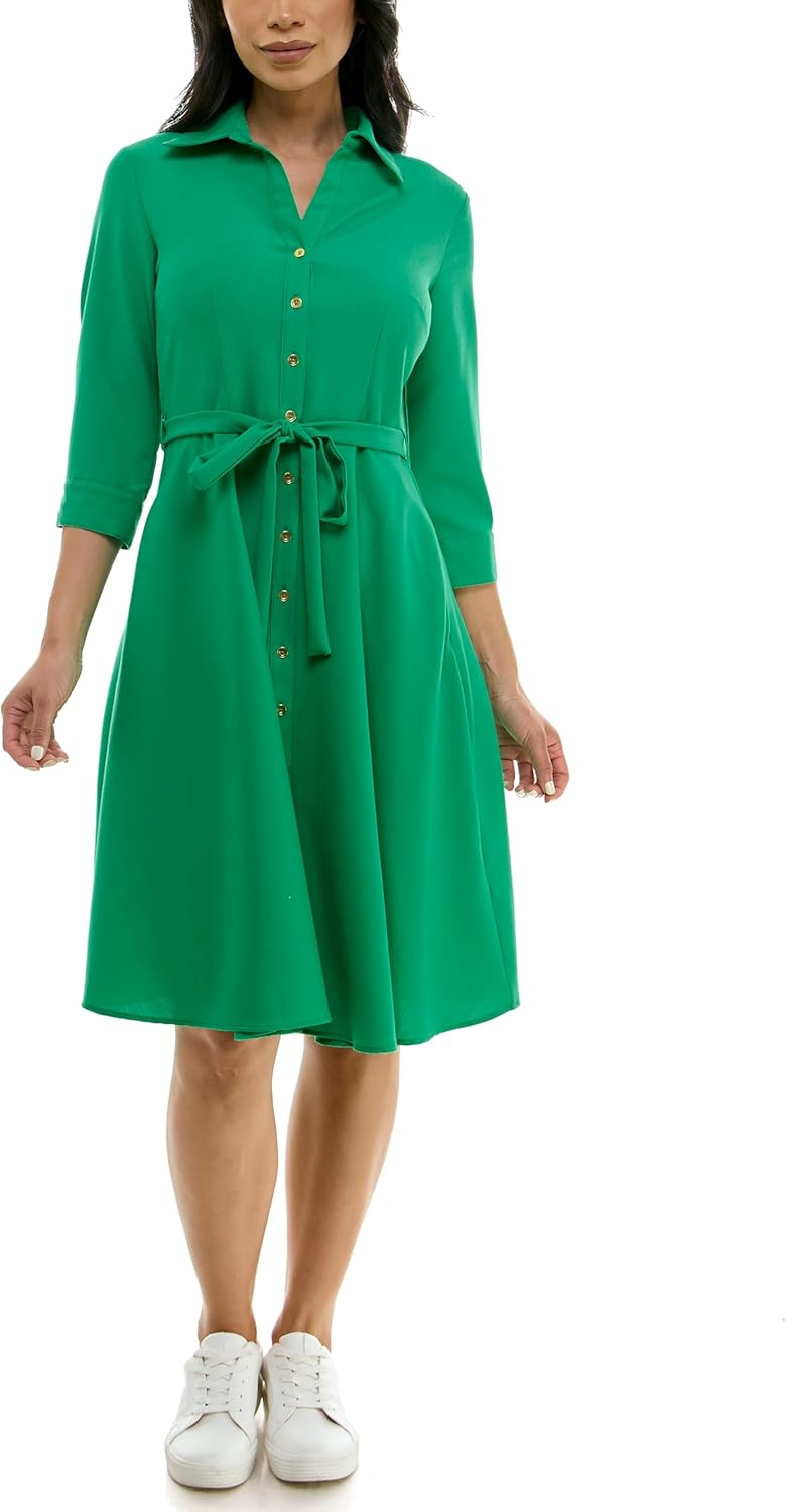Sharagano Womens Button Front Pleated Shirt Casual Dress Review