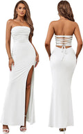 Womens Strapless Tube Top Bodycon Maxi Dress - Sexy Tie Back