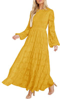 MITILLY Floral Smocked A-Line Maxi Dress with Pockets - Elegant Fall