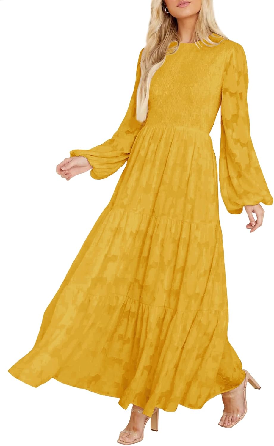 Elegant Floral Long Sleeve Maxi Dress with Pockets for Women