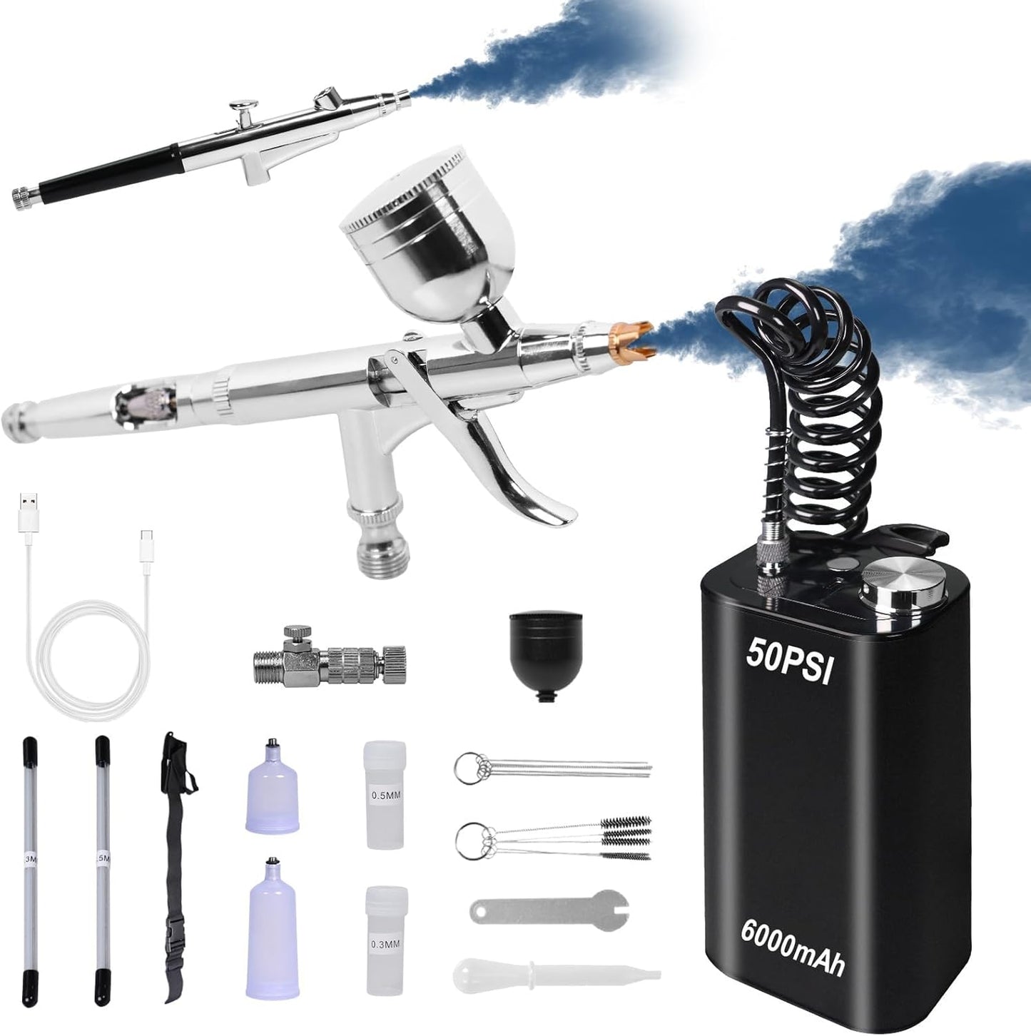 Portable Dual Action Airbrush Kit - High Pressure, Rechargeable