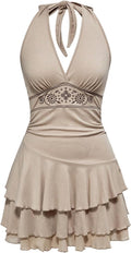 Halter Backless Mini Dress - Flowy Summer A Line Tie Back