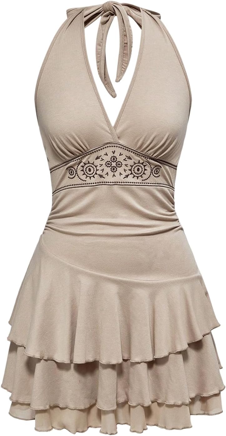 SOLY HUX Women's Summer Halter Backless Mini Dress for Fun