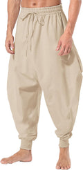 Men's Cotton Harem Pants Loose Drop Crotch - Drawstring Waist