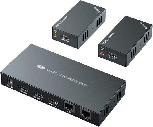 PWAYTEK HDMI Extender Splitter 1x2 for 1080P@60Hz Over Ethernet