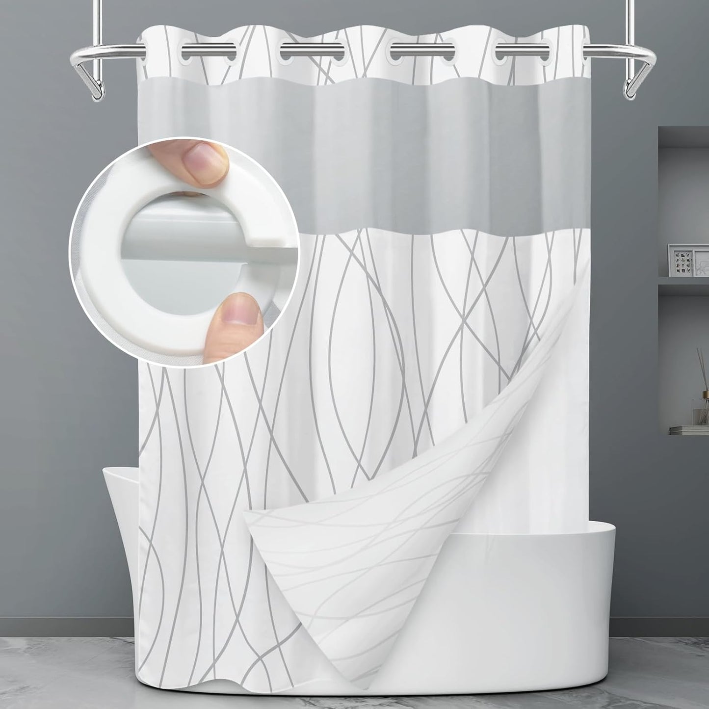Hotel Quality 2-in-1 Shower Curtain Set - Machine Washable, See Through Mesh Window