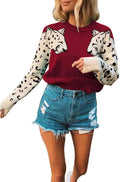 Womens Casual Leopard Print Knitted Pullover Sweater - Soft, Warm