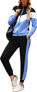 Women's Tracksuit Set 2 Piece Zip Up Jogger Outfit - Cozy Color Block