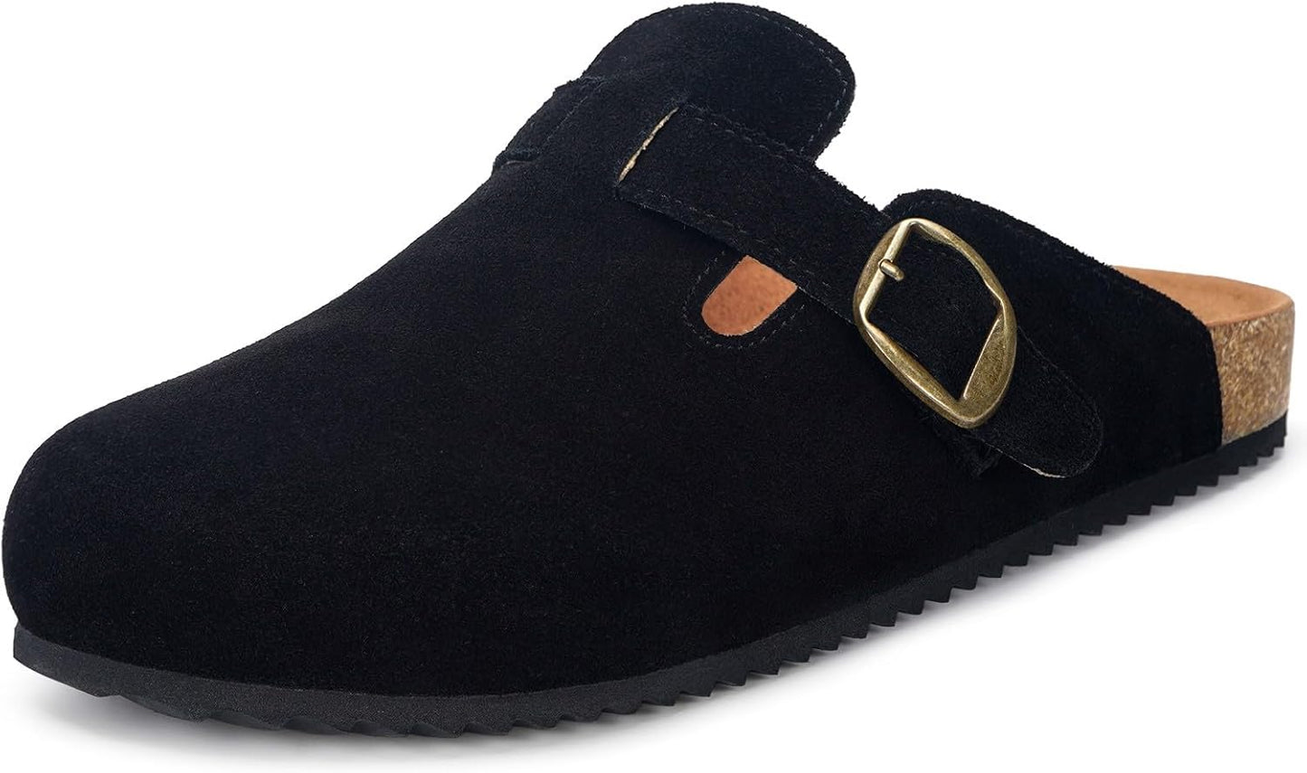 Womens Suede Clogs with Arch Support and Cork Footbed Sandals