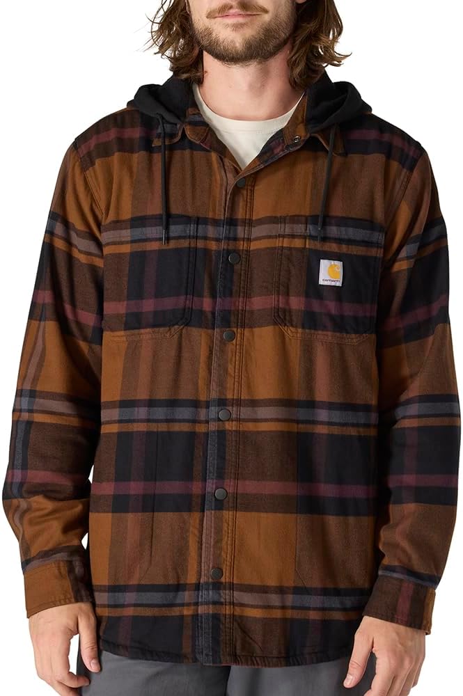 Carhartt Men's Rugged Flex Flannel Fleece Lined Hooded Shirt Jac