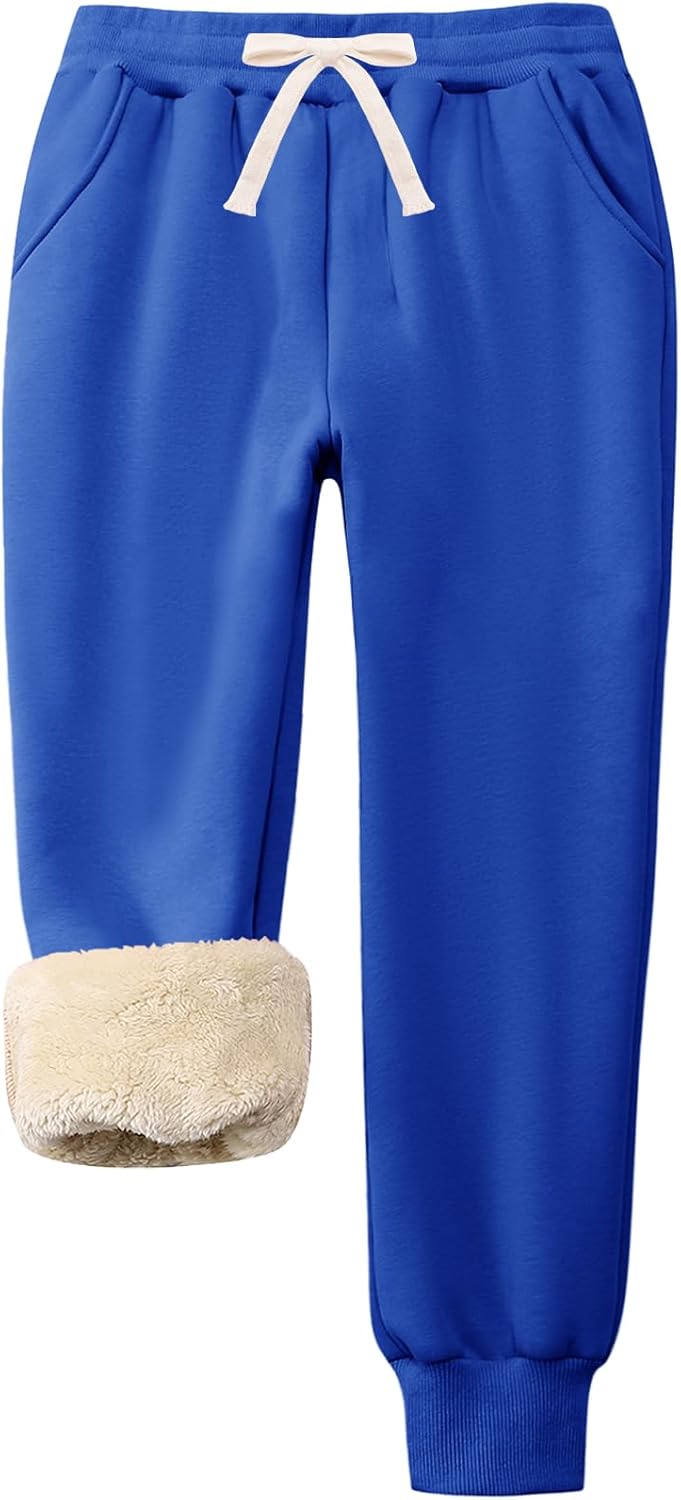 Flygo Boys Girls Fleece Pants Sherpa Lined Winter Joggers