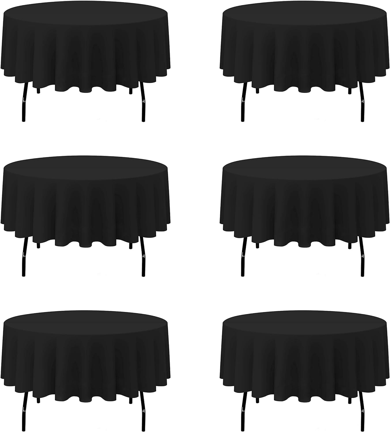 BRILLMAX 6 Pack Black 70 Inch Round Tablecloths for Events