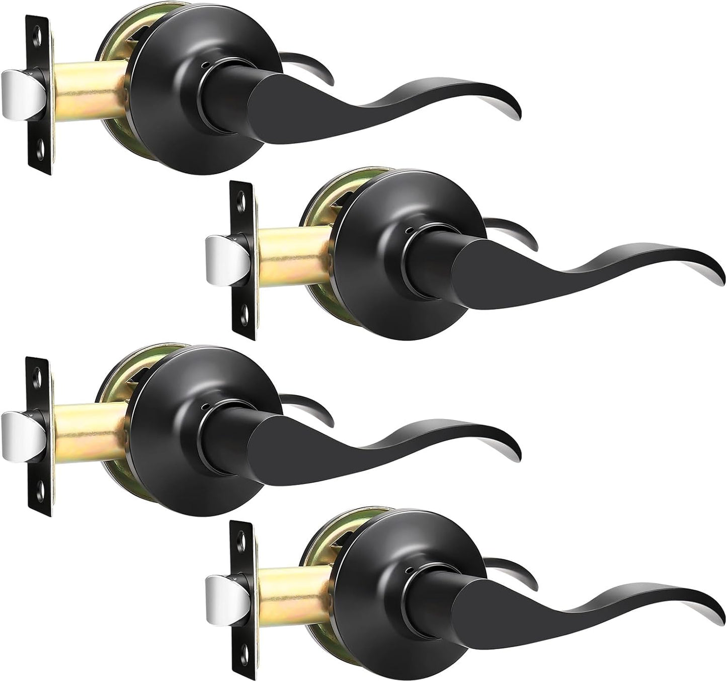 GOBEKOR Passage Lever Door Handles - Matte Black Keyless Design