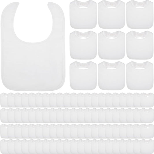 50 Pcs White Baby Bibs - Washable Reusable Waterproof Cotton