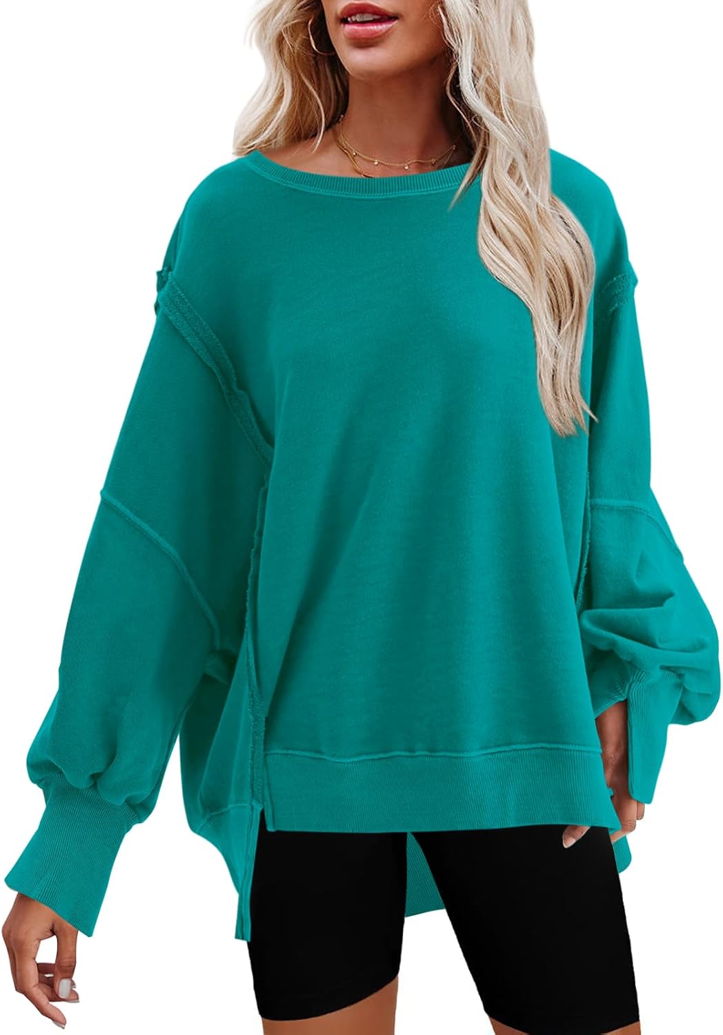 Nirovien Womens Oversized Crewneck Sweatshirt with Side Slits