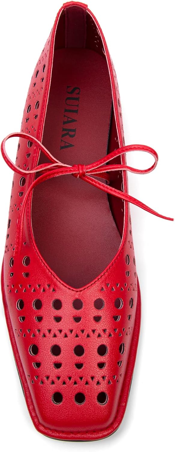 Lace Up Ballet Flats Women Square Toe Mary Jane Comfortable Shoes