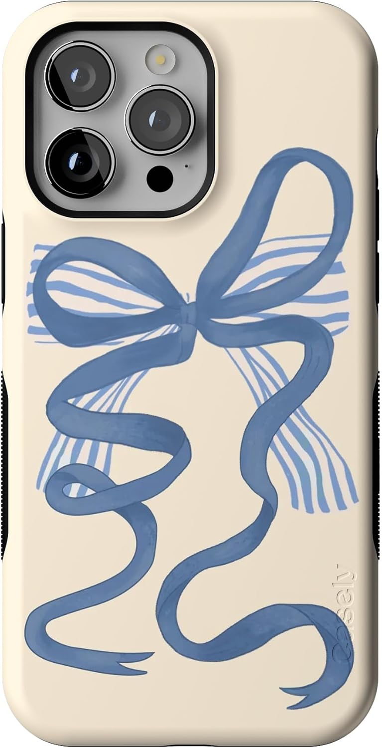Bold Protective iPhone 14 Pro Max Case with Blue Bow Design