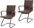 Waiting Room Chairs Leather Office Guest Chair Mid Back - Retro Brown