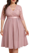 Pinup Fashion Plus Size Lace Chiffon Wrap V Neck Dress (Style HF6P)