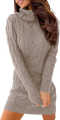 Langwyqu Womens Cable Knit Sweater Dress - Soft Turtleneck Bodycon hem