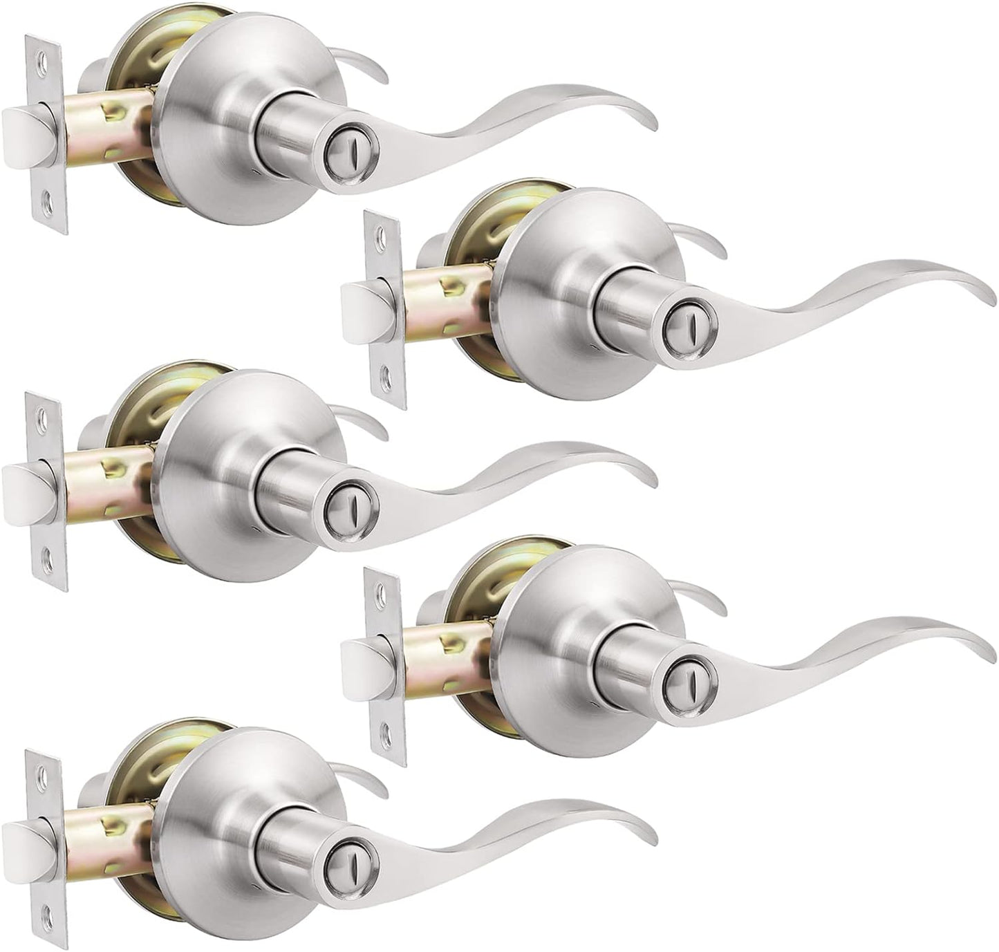 Brushed Nickel Door Handle Set for Privacy in Bedroom Bathroom