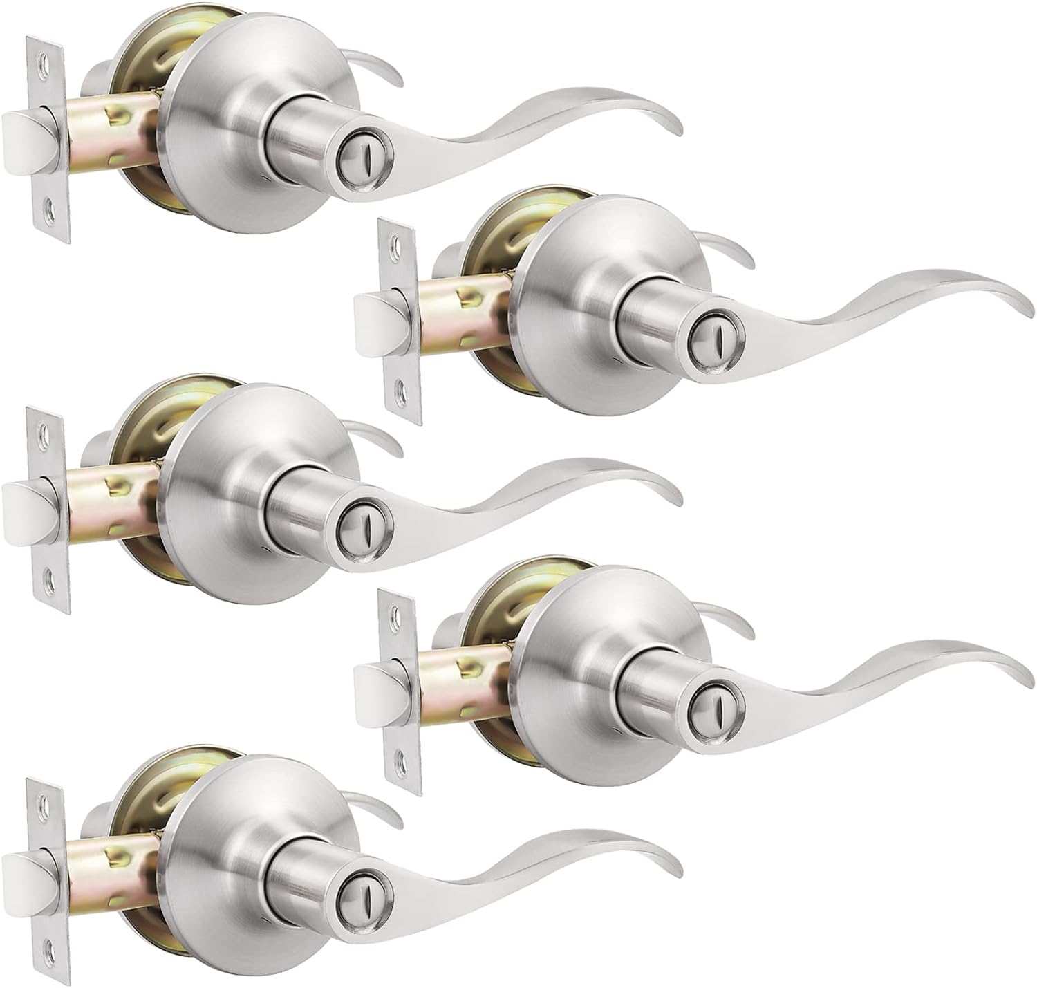 Brushed Nickel Door Handle Set for Privacy in Bedroom Bathroom
