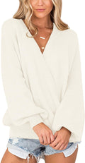 Women's Knit Long Sleeve Faux Wrap Surplice V Neck (Style JKLP)