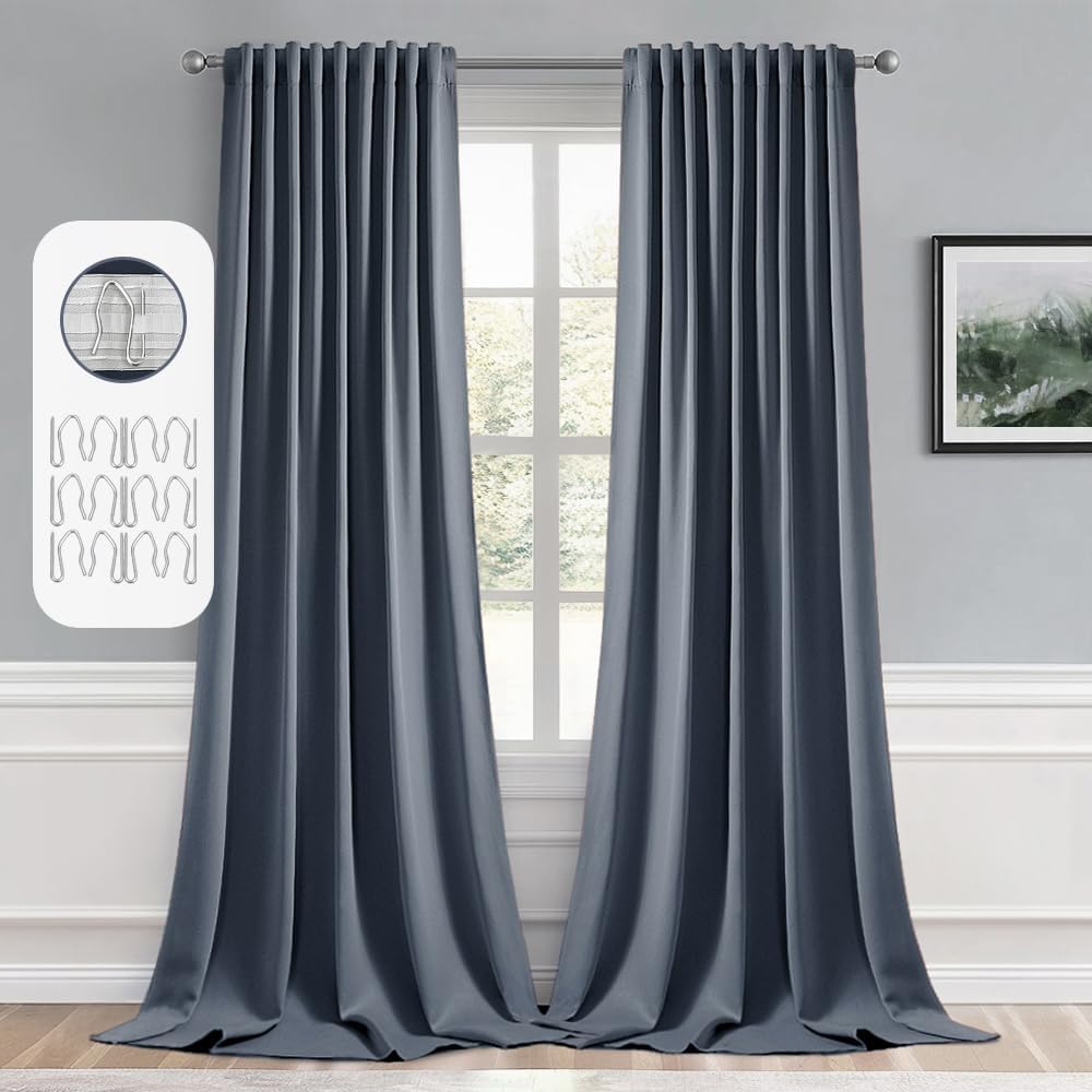 MIULEE Stone Blue Back Tab Blackout Curtains for Elegant Rooms