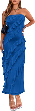Strapless Midi Ruched Bodycon Dress - Elegant Summer Party
