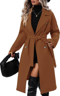 Women's Trendy Lapel Collar Double Breasted Wool Blend Pea Overcoat
