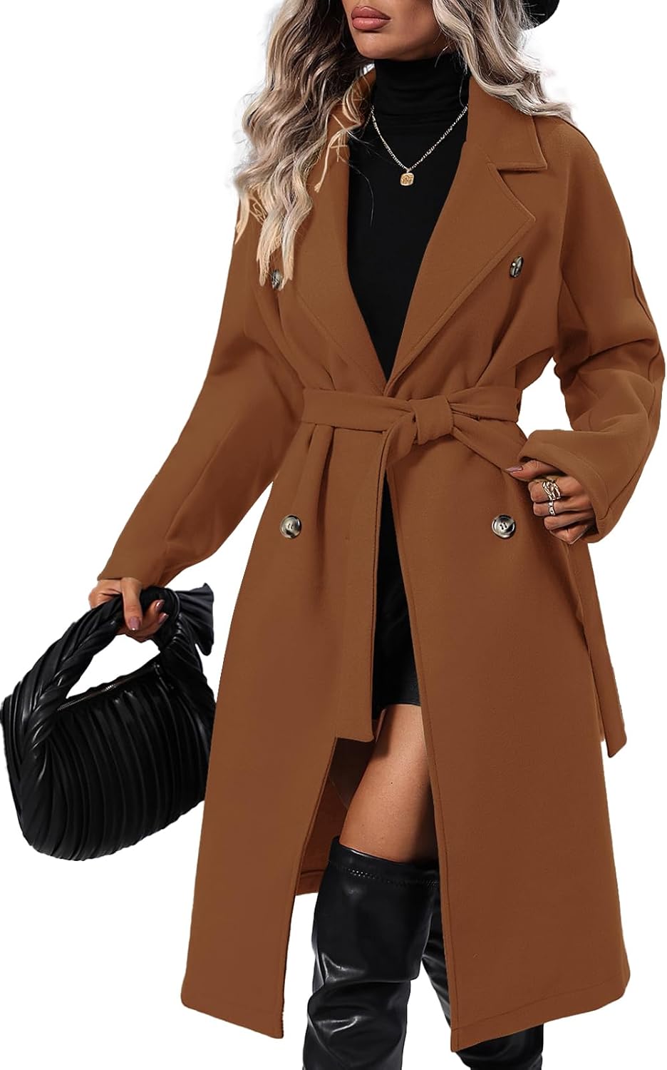 Trendy Women's Double Breasted Wool Blend Coat for Winter Style