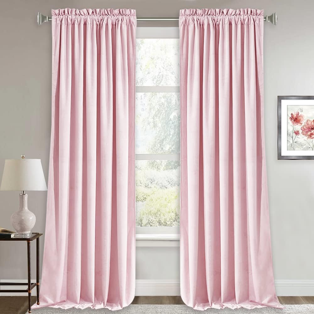 RYB Home Velvet Curtains - Luxury Blush Pink Drapes for Home