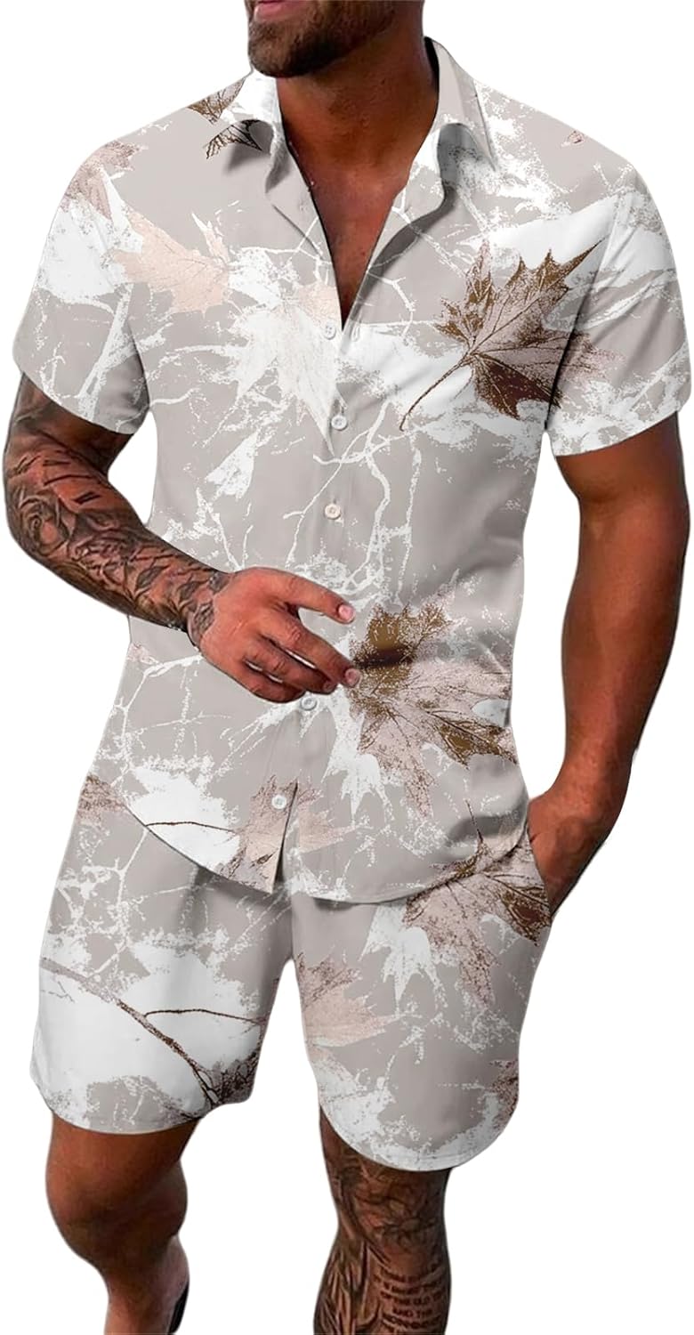 Tropical Print Men's 2-Piece Set: Comfort & Style!