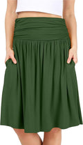 Simlu Skirts for Women Below The Knee Ruched Flowy Midi Skirt